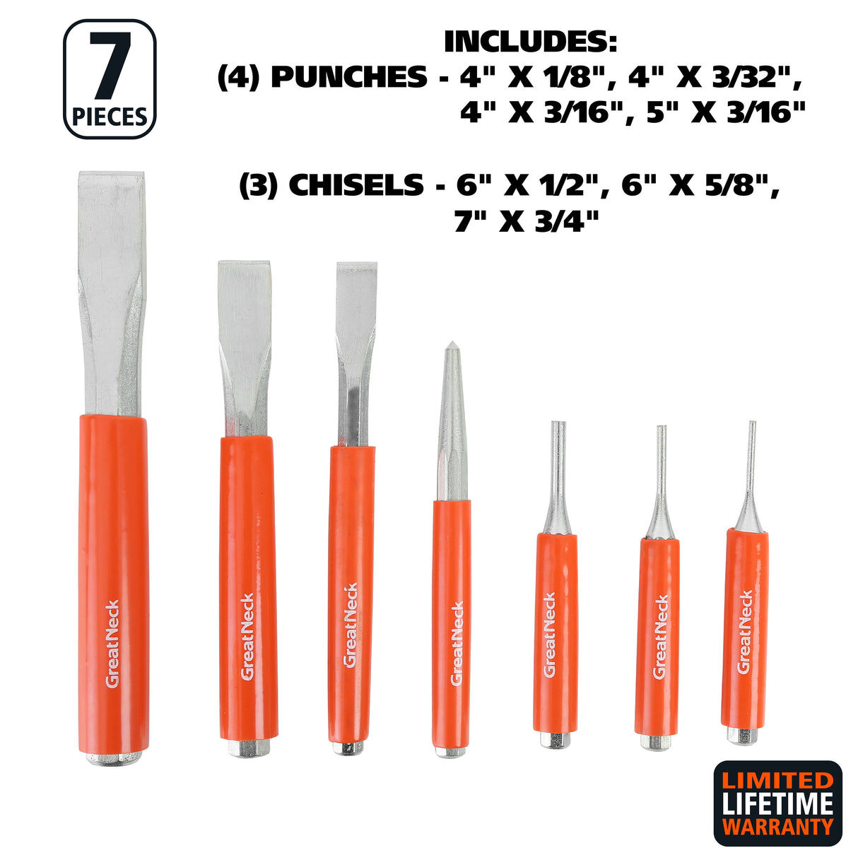 GreatNeck 907EV Cold Chisel and Punch Set (7 Piece) Additional Image 1