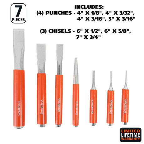 GreatNeck 907EV Cold Chisel and Punch Set (7 Piece) Additional Image 1