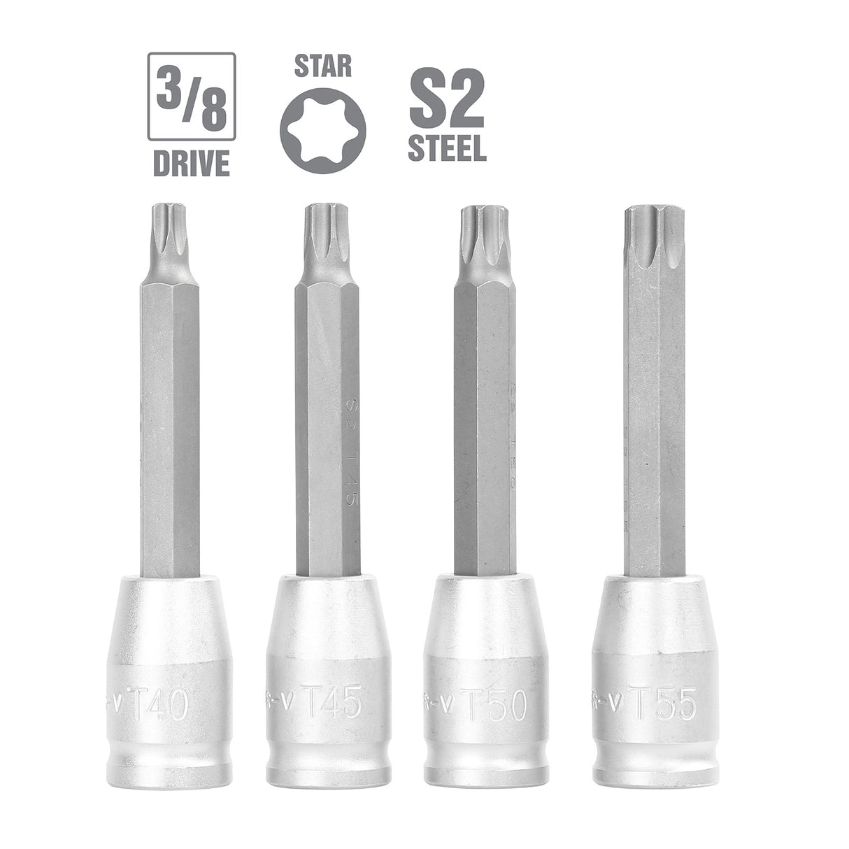 OEMTOOLS 25418 4 Piece Long Star Socket Set (3/8 Inch Drive) Additional Image 1