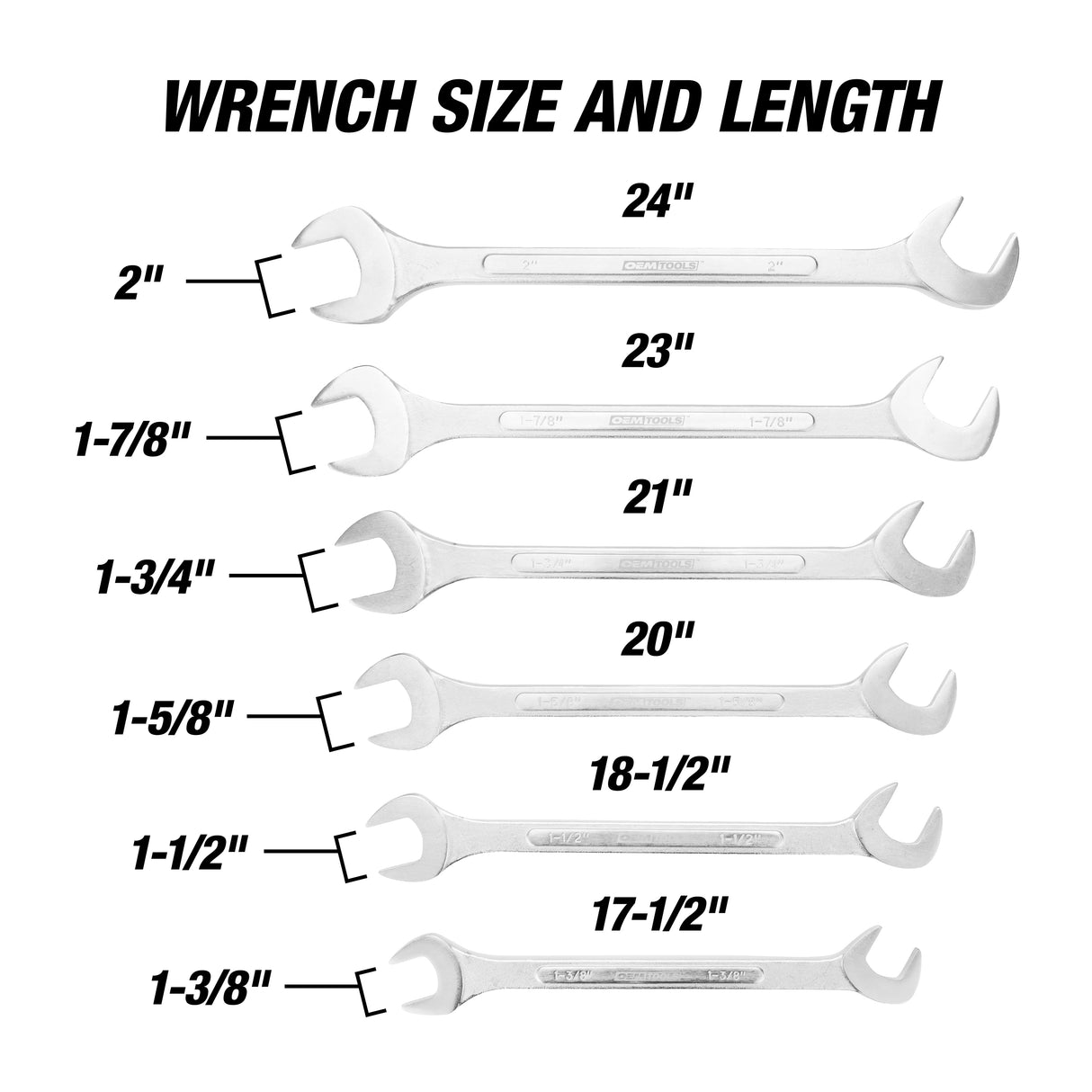 OEMTOOLS 22113 6 Piece SAE Jumbo Angle Head Wrench Set (1-3/8in. - 2in.) Additional Image 3
