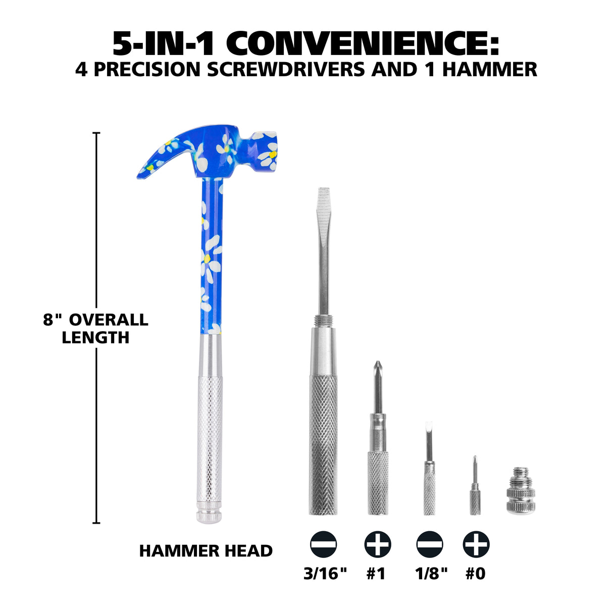 Great Neck HA104003 5 in 1 Blue Floral Hammer and Screwdriver Set Additional Image 2