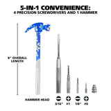 Great Neck HA104003 5 in 1 Blue Floral Hammer and Screwdriver Set Additional Image 2