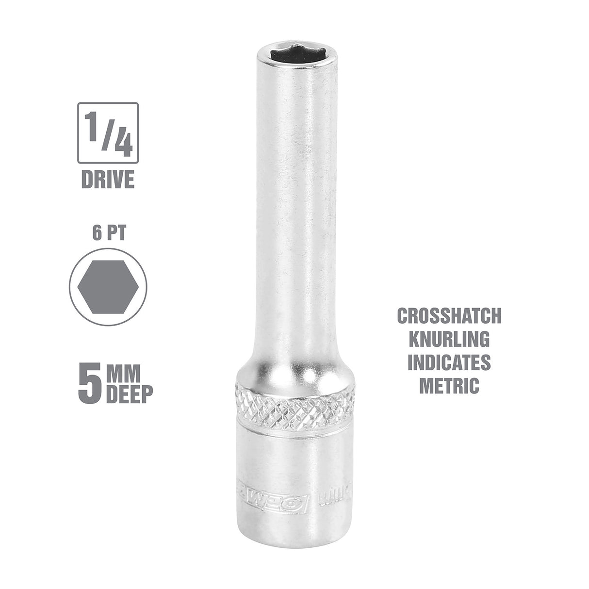 OEMTOOLS 22268 1/4 Inch Drive 6 Pt. Deep Socket (5 mm) Additional Image 1