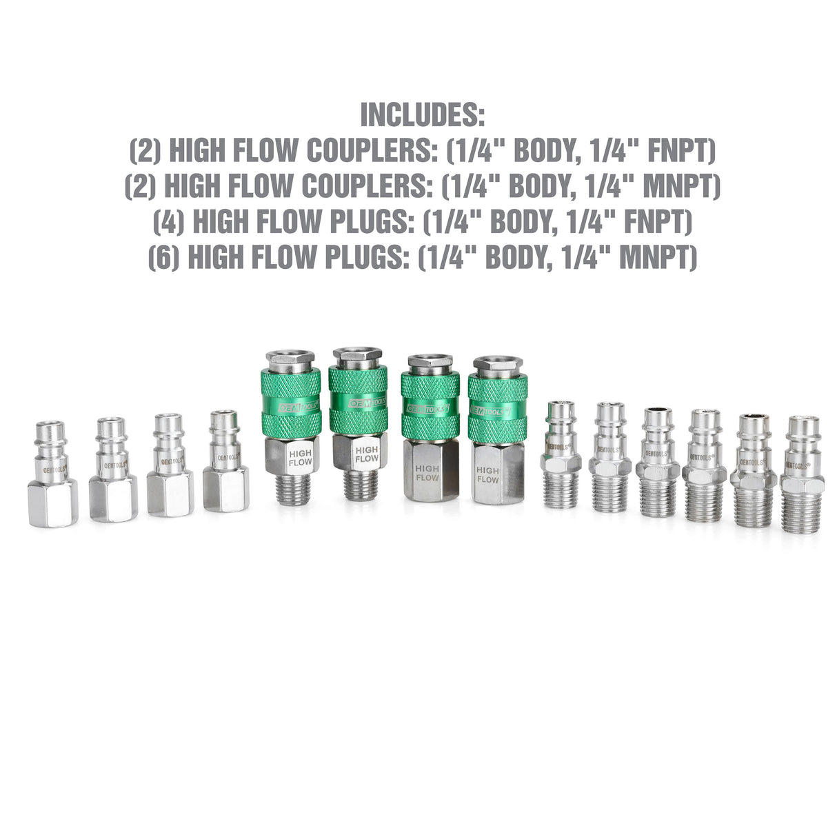 OEMTOOLS 26134 High Flow 14 Piece Coupler & Plug Kit, 1/4in. Body, 1/4in. NPT Additional Image 1