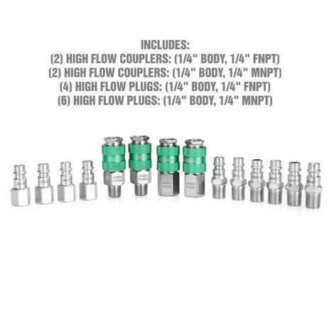 OEMTOOLS 26134 High Flow 14 Piece Coupler & Plug Kit, 1/4in. Body, 1/4in. NPT Additional Image 1