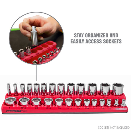 OEMTOOLS 22489 6 Pack Set Metric and SAE Magnetic Socket Tray Set - Red and Blue Additional Image 1