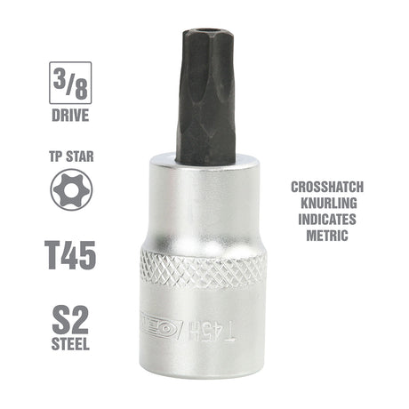 OEMTOOLS 22788 3/8 Inch Drive Tamper Proof Star Socket Bit (T45) Additional Image 1