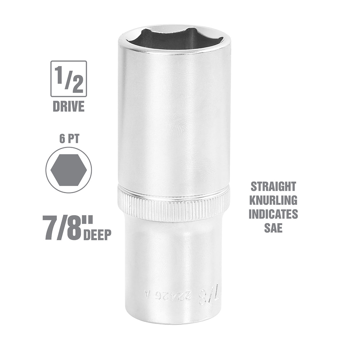 OEMTOOLS 22426 1/2 Inch Drive 6 Pt. Deep Wall Socket (7/8 Inch) Additional Image 1