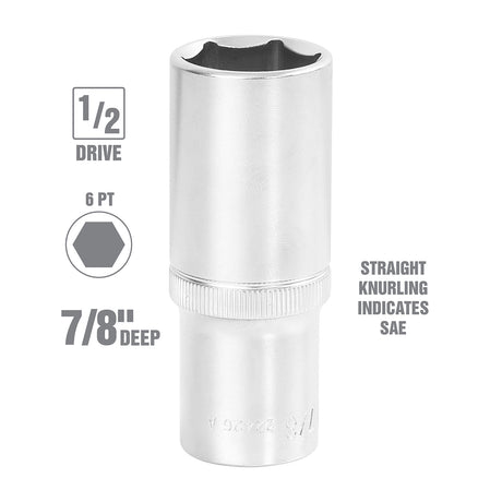 OEMTOOLS 22426 1/2 Inch Drive 6 Pt. Deep Wall Socket (7/8 Inch) Additional Image 1