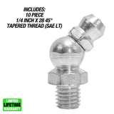 OEMTOOLS 25793 1/4in. 45° 28 Grease Fittings 10-Pack Additional Image 1