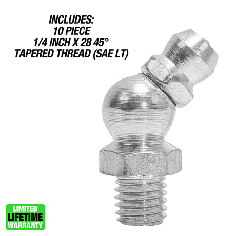 OEMTOOLS 25793 1/4in. 45° 28 Grease Fittings 10-Pack Additional Image 1
