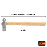 GreatNeck BP16 Ball Peen Hammer (16 Oz.) with Hickory Handle Additional Image 1
