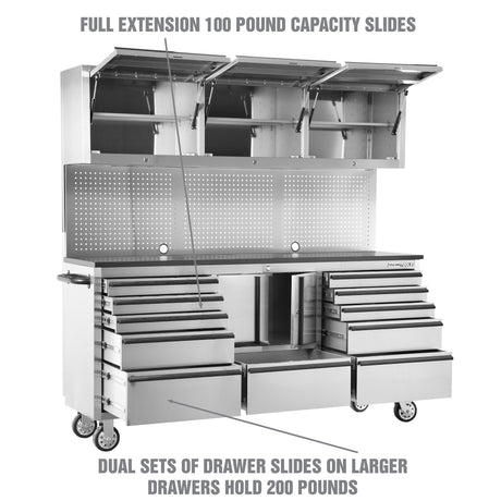 OEMTOOLS OEM24615 72in. 11-Drawer Cabinet and Upper Cabinet - Stainless Steel Additional Image 2