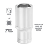OEMTOOLS 22455 1/2 Inch Drive 6 Pt. Deep Wall Socket (27 mm) Additional Image 1