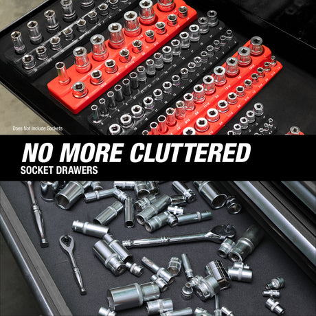 OEMTOOLS 22460 6 Pack Set Metric and SAE Magnetic Socket Tray Set - Black and Red Additional Image 9