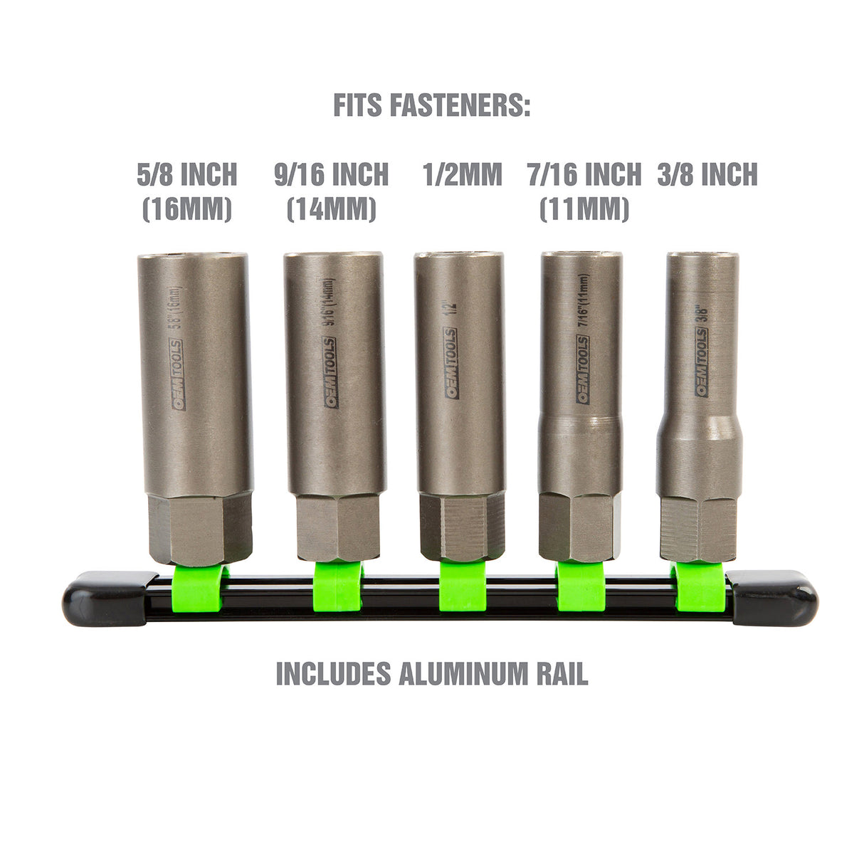 OEMTOOLS 22993 5 Piece Spiral Type Deep Extractor Set on Aluminum Rail Additional Image 1