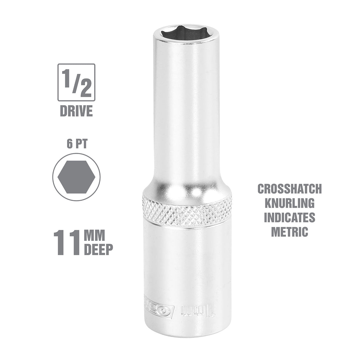 OEMTOOLS 22441 1/2 Inch Drive 6 Pt. Deep Wall Socket (11 mm) Additional Image 1
