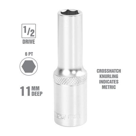 OEMTOOLS 22441 1/2 Inch Drive 6 Pt. Deep Wall Socket (11 mm) Additional Image 1