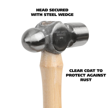 GreatNeck BP8 Ball Peen Hammer (8 Oz.) with Hickory Handle Additional Image 2