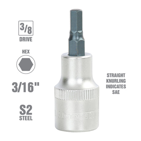 OEMTOOLS 22862 3/8 Inch Drive Hex Bit Socket (3/16 Inch) Additional Image 1