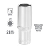OEMTOOLS 22451 1/2 Inch Drive 6 Pt. Deep Wall Socket (21 mm) Additional Image 1