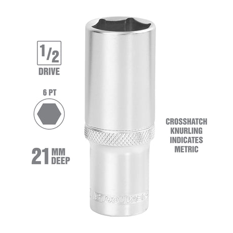 OEMTOOLS 22451 1/2 Inch Drive 6 Pt. Deep Wall Socket (21 mm) Additional Image 1