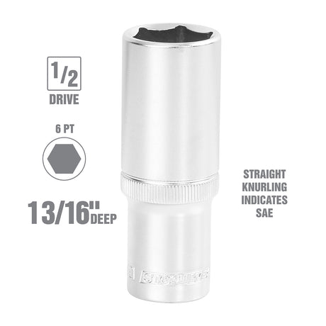 OEMTOOLS 22425 1/2 Inch Drive 6 Pt. Deep Wall Socket (13/16 Inch) Additional Image 1