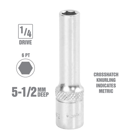 OEMTOOLS 22269 1/4 Inch Drive 6 Pt. Deep Socket (5.5 mm) Additional Image 1