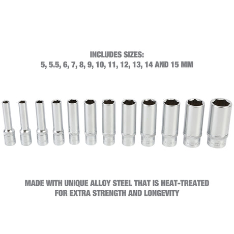 OEMTOOLS 23986 12 Piece 1/4in. Deep Socket Set (Metric) Additional Image 5