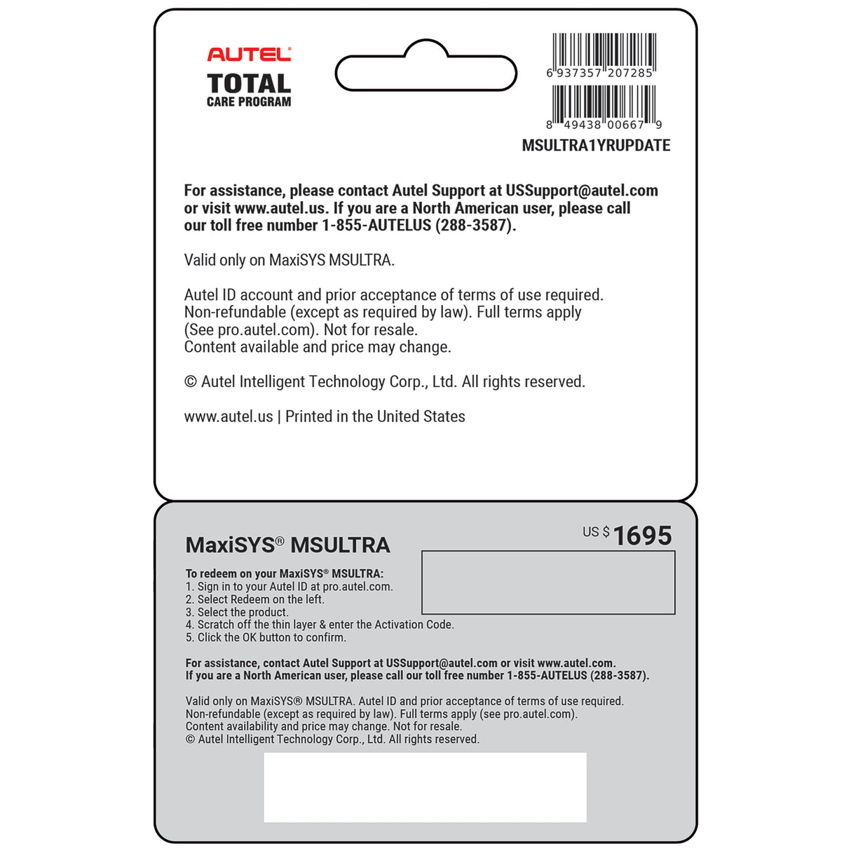 Autel MSULTRA1YRUPDATE 1 Year Update Service Card for MSULTRA Additional Image 1