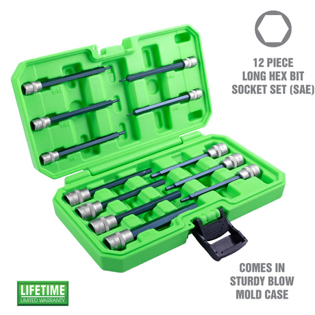 OEMTOOLS 23563 12 Piece Extra Long Hex Bit Socket Set (SAE) Additional Image 1