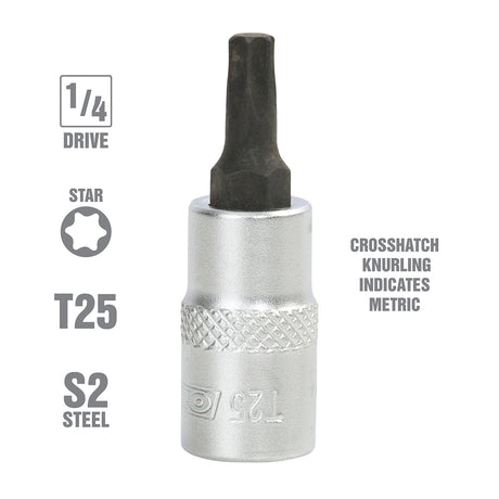 OEMTOOLS 22764 1/4 Inch Drive Star Socket Bit (T25) Additional Image 1