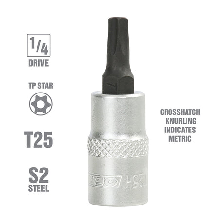 OEMTOOLS 22784 1/4 Inch Drive Tamper Proof Star Socket Bit (T25) Additional Image 1