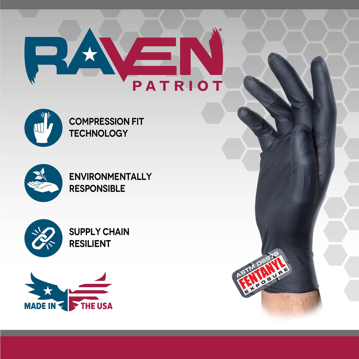 SAS 66483 Raven Patriot Nitrile Gloves - Large (Box of 100) Additional Image 1