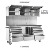 OEMTOOLS OEM24615 72in. 11-Drawer Cabinet and Upper Cabinet - Stainless Steel Additional Image 1