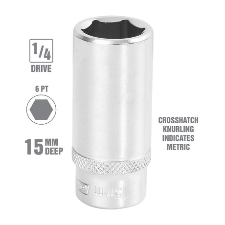 OEMTOOLS 22279 15 mm 1/4 Inch Drive Deep Socket Additional Image 1