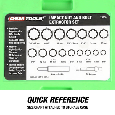 OEMTOOLS 23700 18 Piece Impact Nut and Bolt Extractor Set Additional Image 2