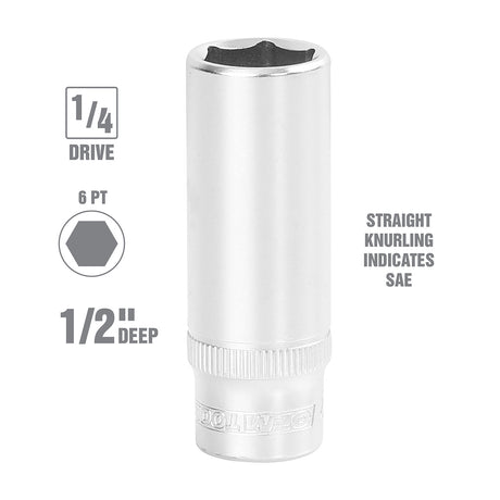 OEMTOOLS 22264 1/4 Inch Drive 6 Pt. Deep Socket (1/2 Inch) Additional Image 1