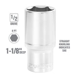 OEMTOOLS 22430 1/2 Inch Drive 6 Pt. Deep Wall Socket (1-1/8 Inch) Additional Image 1