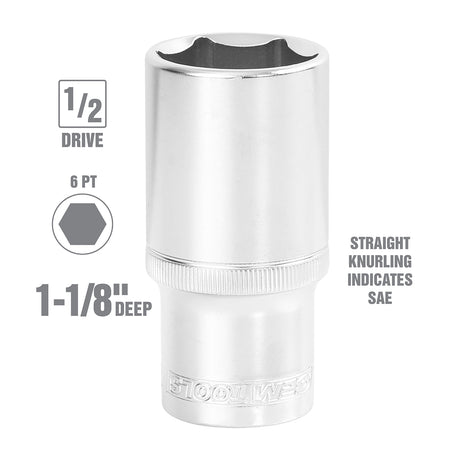 OEMTOOLS 22430 1/2 Inch Drive 6 Pt. Deep Wall Socket (1-1/8 Inch) Additional Image 1