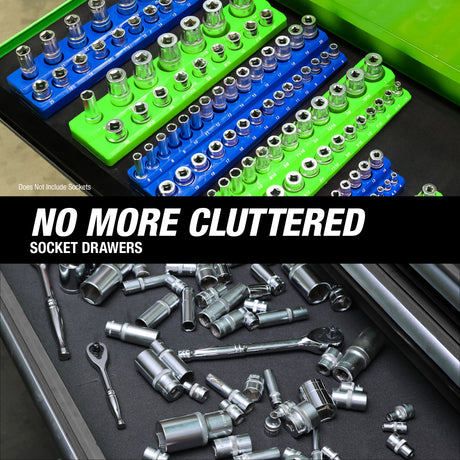 OEMTOOLS 22461 6 Pack Set Metric and SAE Magnetic Socket Tray Set - Blue and Green Additional Image 9