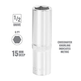 OEMTOOLS 22445 1/2 Inch Drive 6 Pt. Deep Wall Socket (15 mm) Additional Image 1