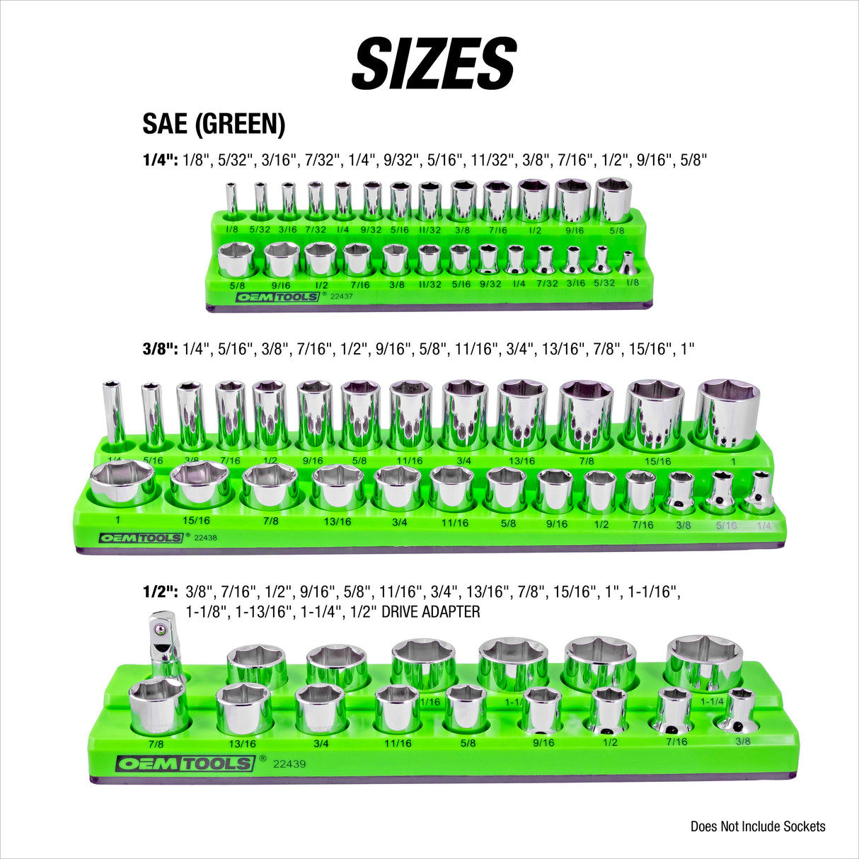 OEMTOOLS 22461 6 Pack Set Metric and SAE Magnetic Socket Tray Set - Blue and Green Additional Image 2