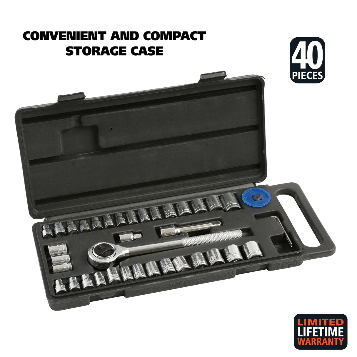 GreatNeck 74213 Ratchet and Socket Set - 1/4in. and 3/8in. Drive (40 Pieces) Additional Image 1