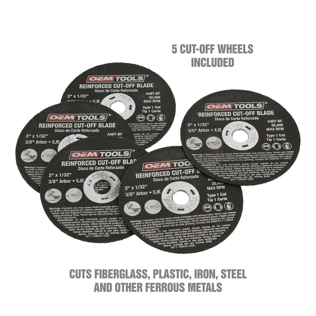 OEMTOOLS 26524 5 Piece Cut Off Wheel Set with Mandrel Additional Image 1