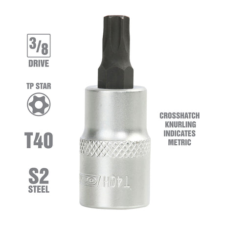 OEMTOOLS 22787 3/8 Inch Drive Tamper Proof Star Socket Bit (T40) Additional Image 1