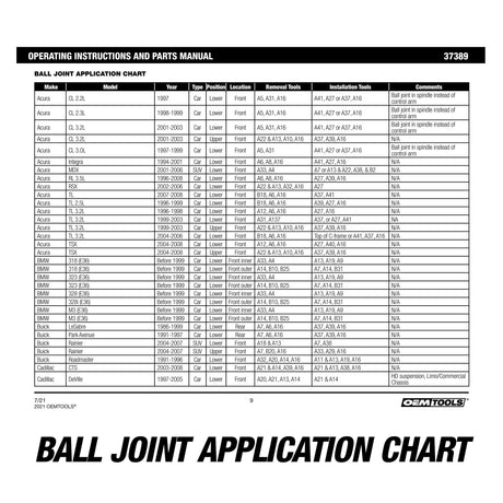 OEMTOOLS 37389 MANUAL FOR MASTER BALL JNT PRS Additional Image 5
