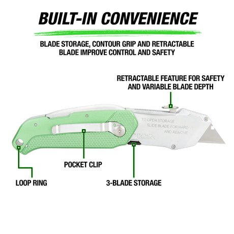 OEMTOOLS 25538 Folding Auto-Loading Lock Back® Utility Knife with Blade Dispenser Additional Image 2