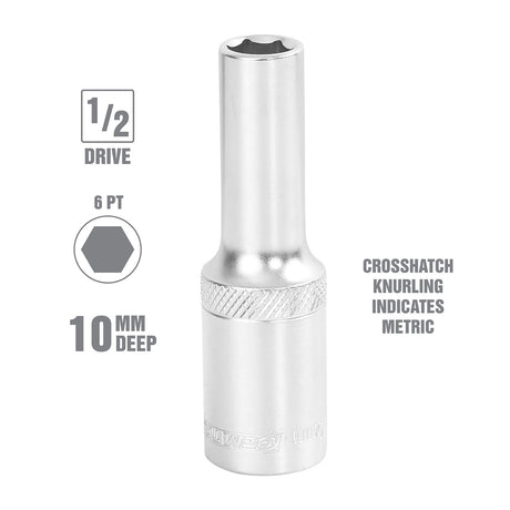OEMTOOLS 22440 1/2 Inch Drive 6 Pt. Deep Wall Socket (10 mm) Additional Image 1