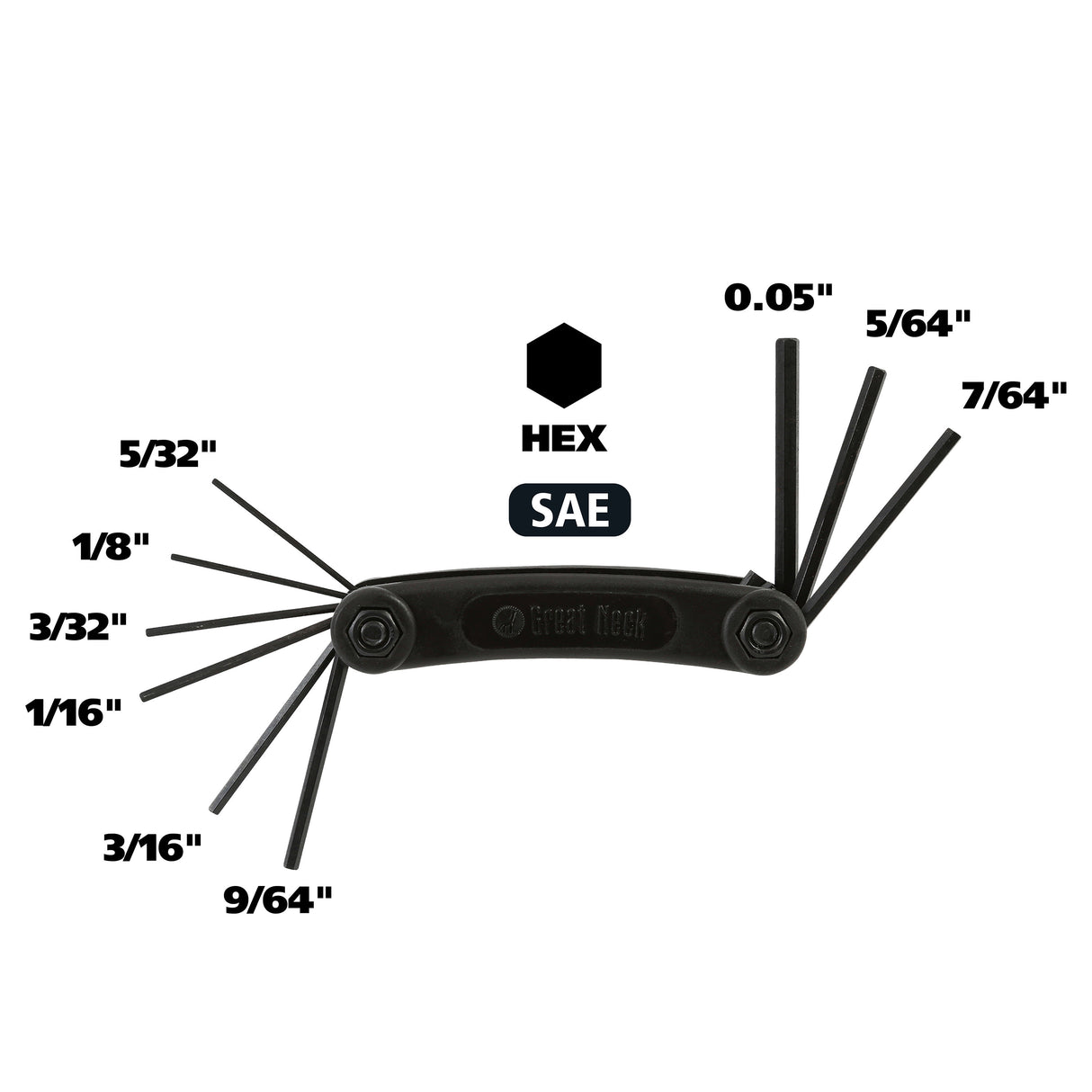 GreatNeck HEK9C Folding Hex Key Set (9 Piece SAE) Additional Image 2